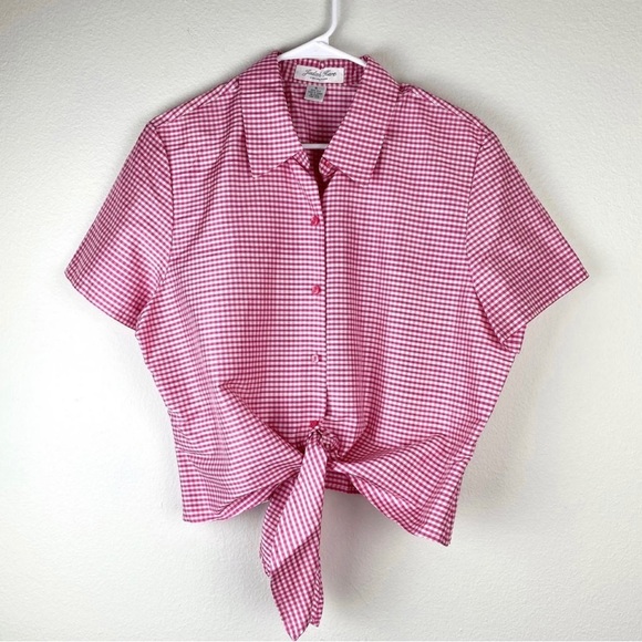 Judith Hart, Plus Size 16 Front Tie Button Up 100% Silk Vintage Pink White NWOT - Picture 6 of 9